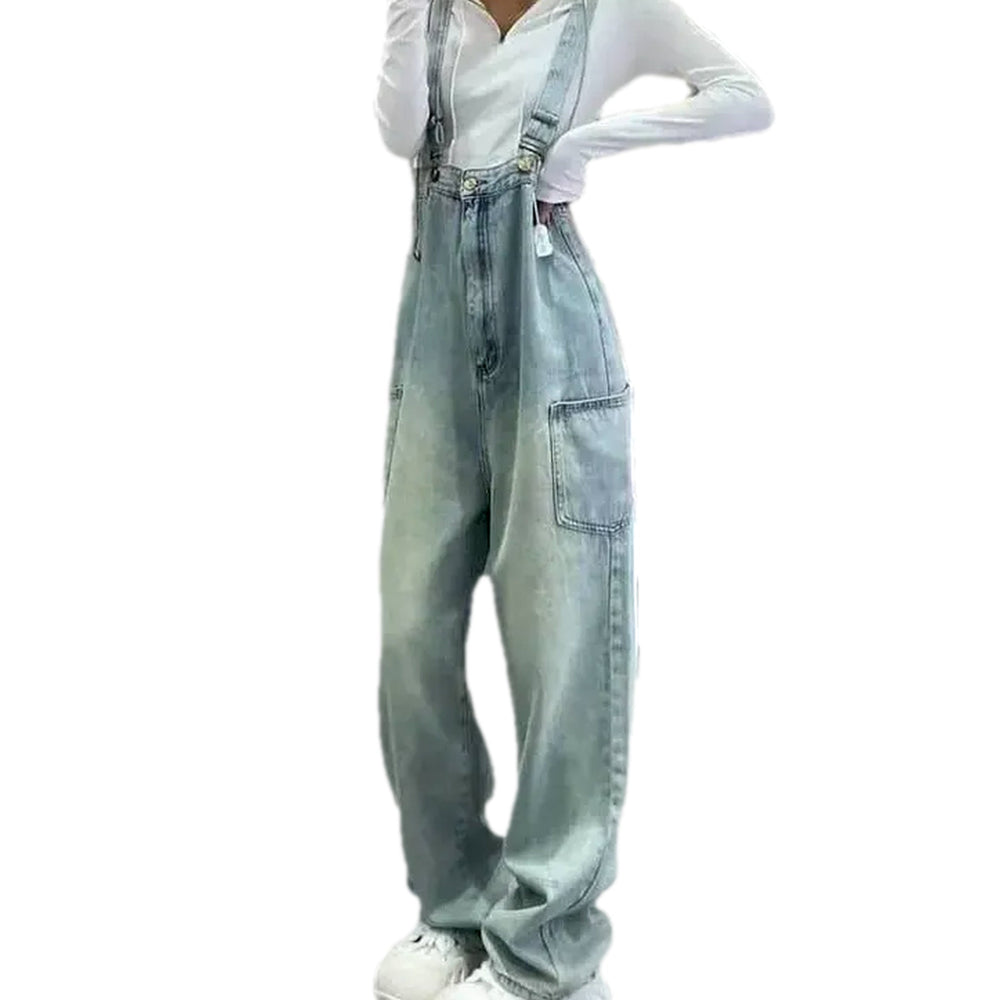 Lightweight Slouchy Style Women's Denim Overall - Light Blue