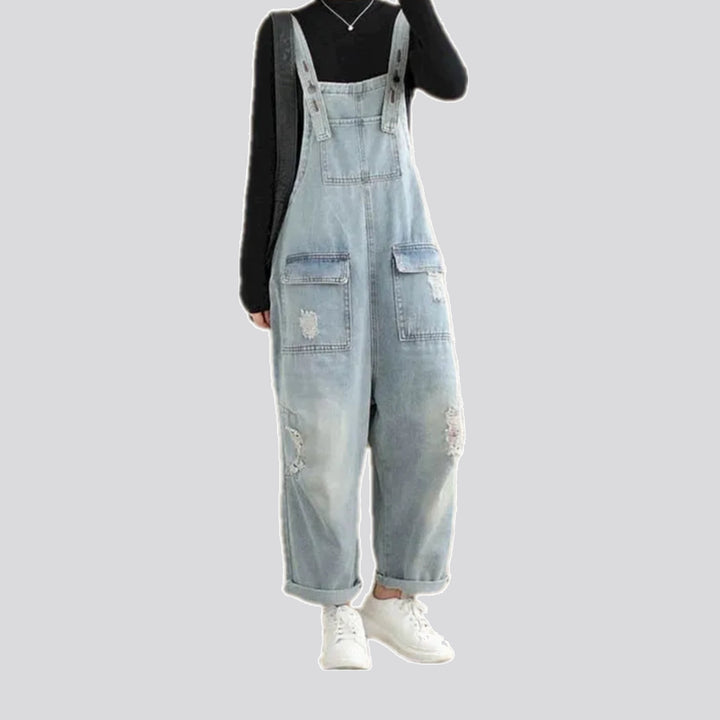 Cuffed denim overall for women