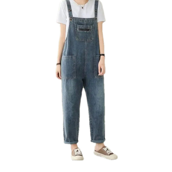 Medium Patterned Roll Hem Women's Jeans Overall - Blue