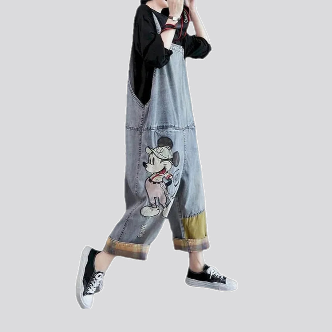 Baggy fashion mickey mouse jean overall for ladies