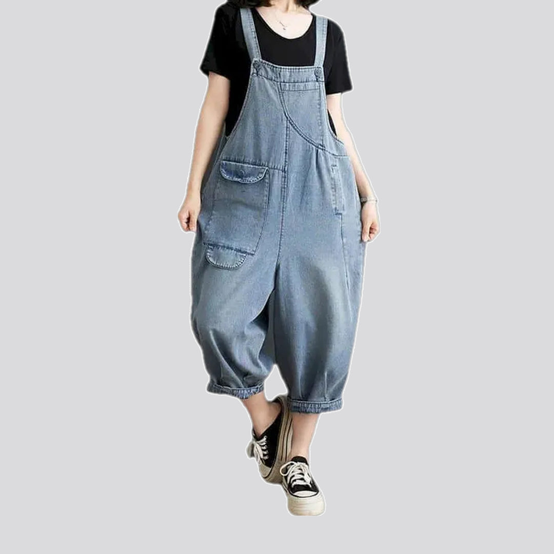 Street style washed out jeans bib for ladies