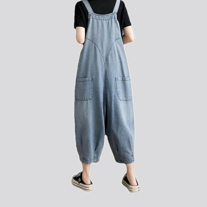 Street style washed out jeans bib for ladies