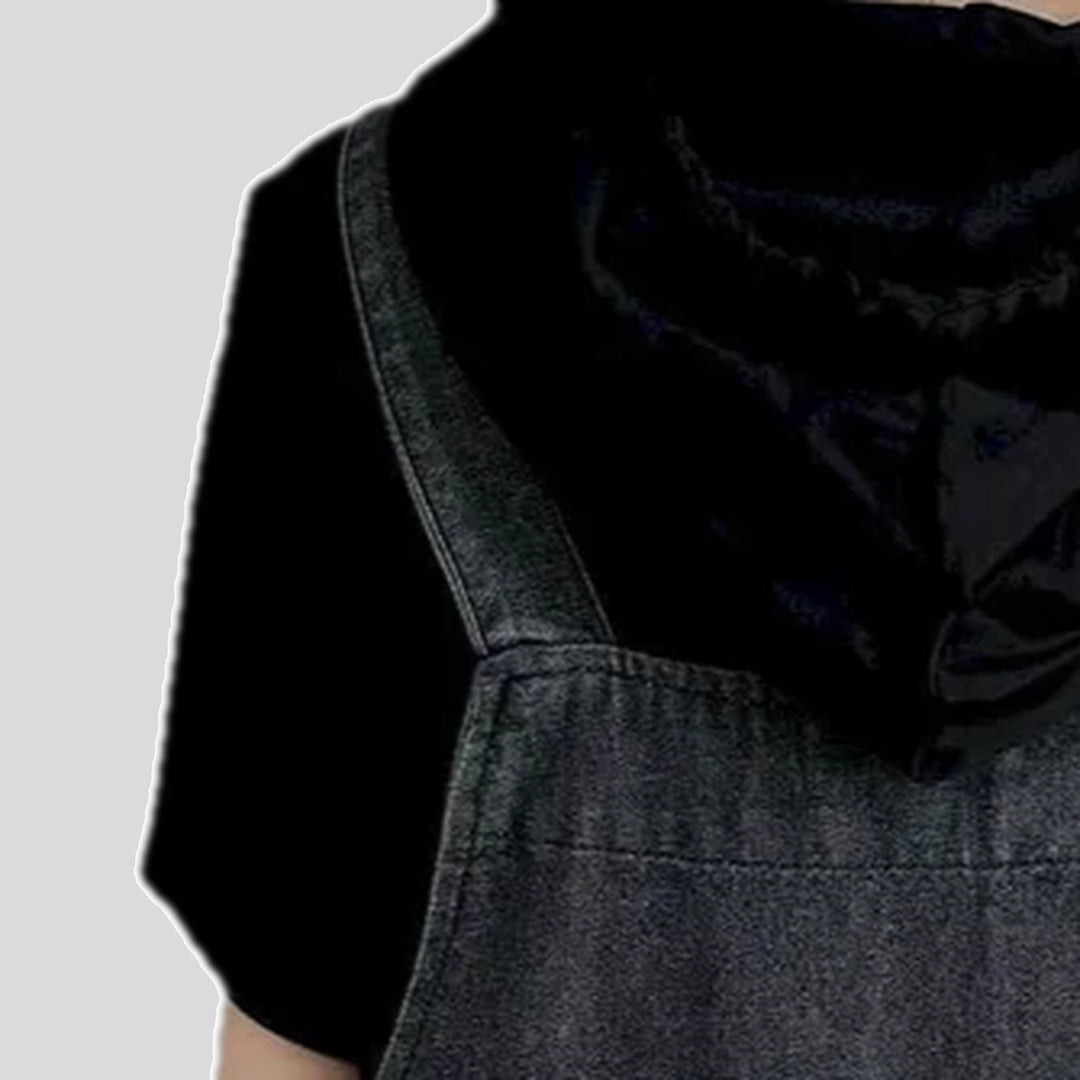 Street style washed out jeans bib for ladies