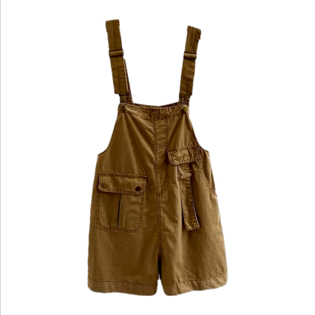 Baggy Fit Cargo Pockets Women's Denim Overall - Sand