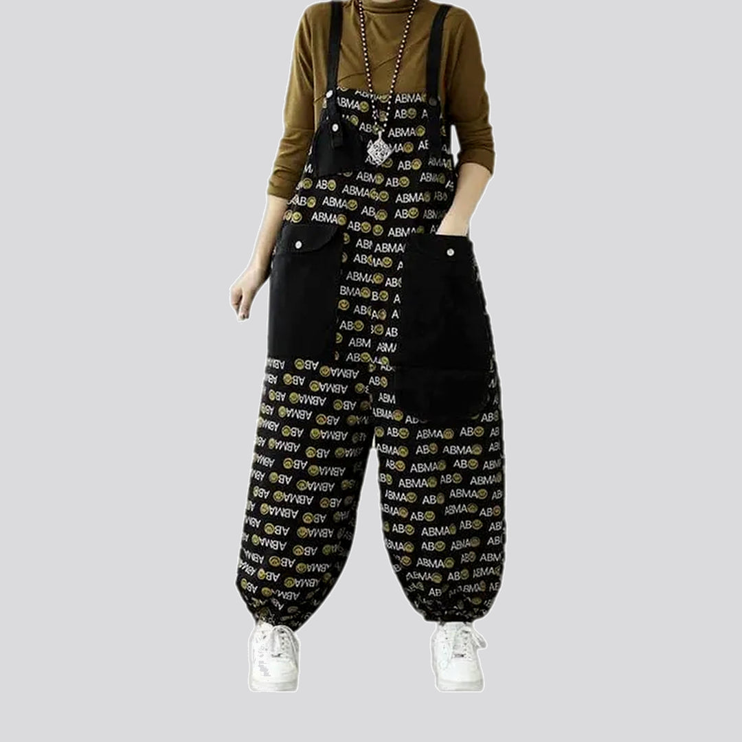 Boho style cargo pockets women's jeans overall