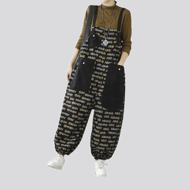 Boho style cargo pockets women's jeans overall