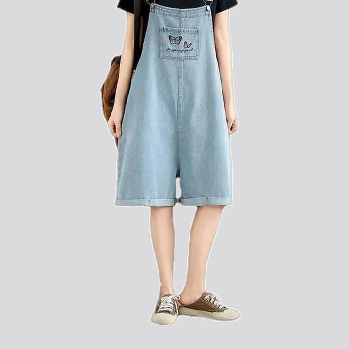 Embroidered women's denim overall