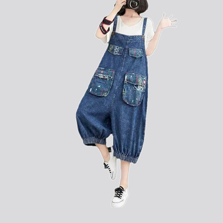 Artistic tribal baggy fit denim bib for ladies