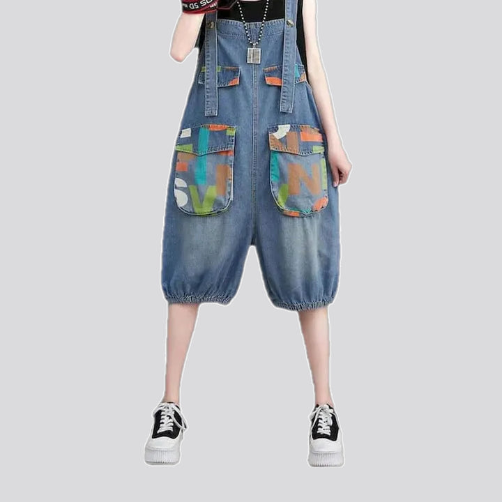 Lightweight street art baggy women's jean romper