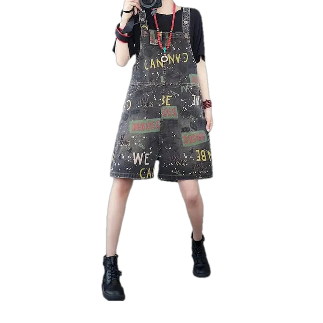 Baggy-fit Starry Graphic Denim Overall for Ladies - Grey