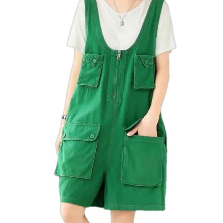 Colorful Roomy Style Denim Romper for Ladies - Green