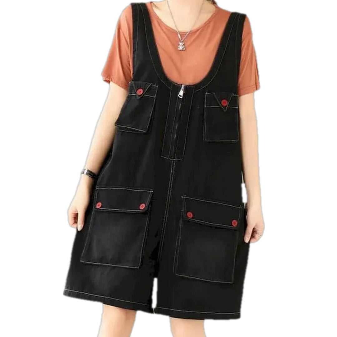 Colorful Roomy Style Denim Romper for Ladies - Black