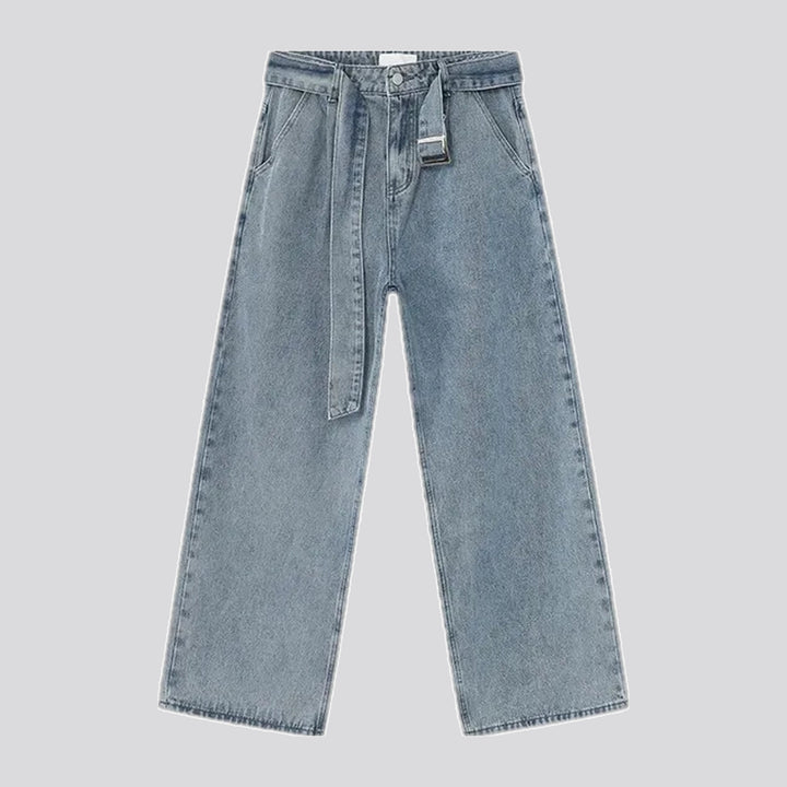 Baggy mid rise stonewashed jeans for men