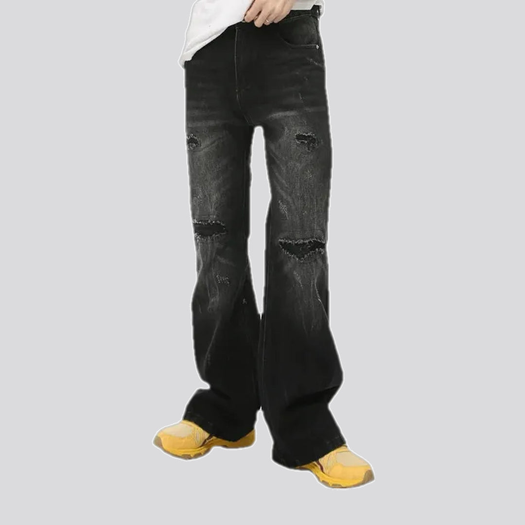 Torn creased street style men's jeans