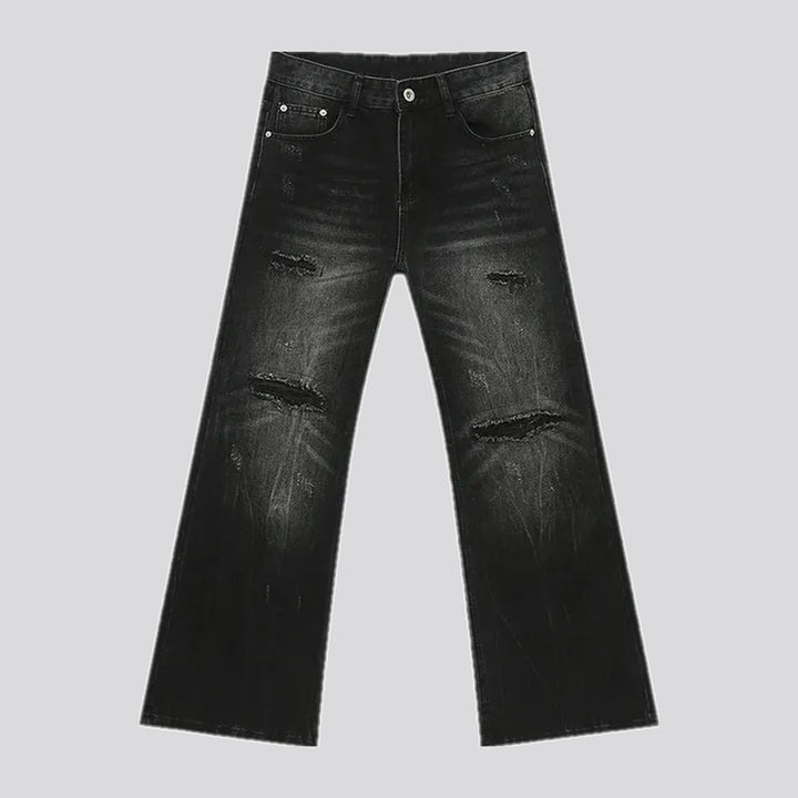 Torn creased street style men's jeans