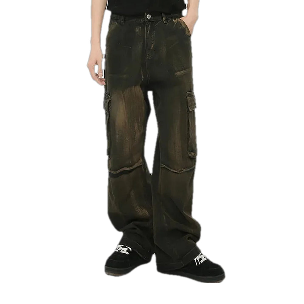 Painted Mid Waist Men's Jeans - Black