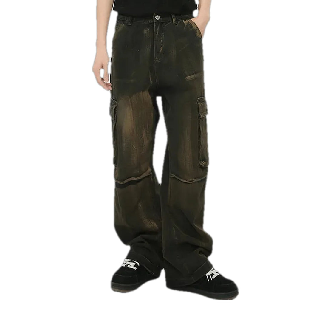 Painted Mid Waist Men's Jeans - Black