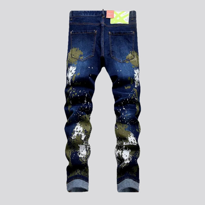 Painted graphic stretchable men's jeans