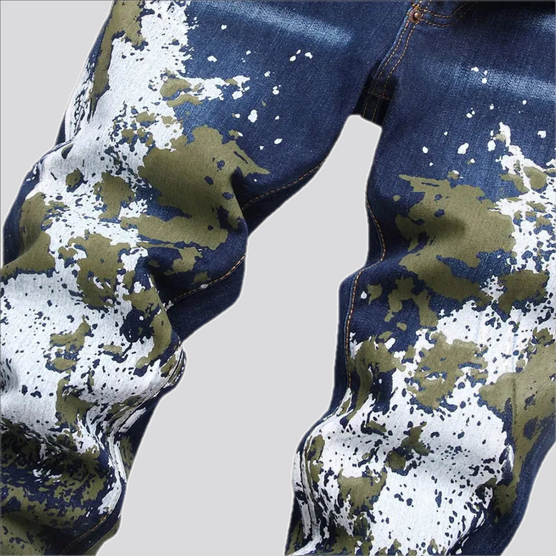 Painted graphic stretchable men's jeans