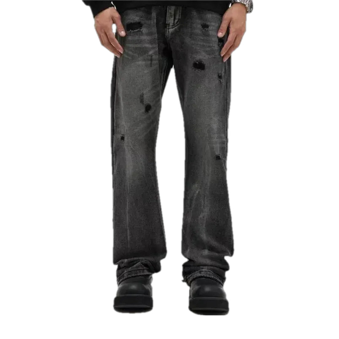 Fashionable Grunge Wide Fit Jeans for Men - Grey