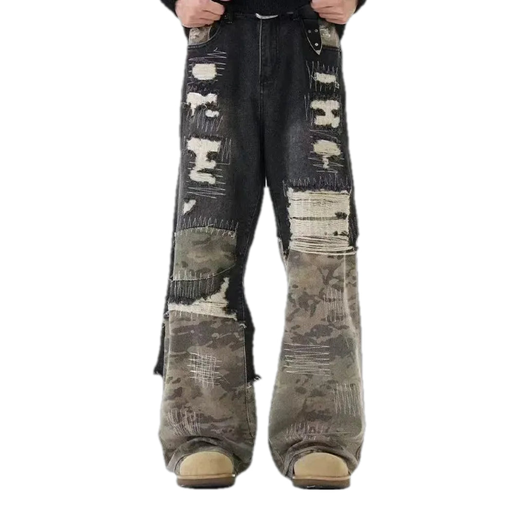 Reworked Mixed Colors Boho Men's Jeans - Black