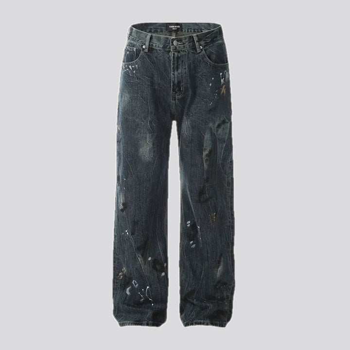 Street style high waist baggy men's jeans