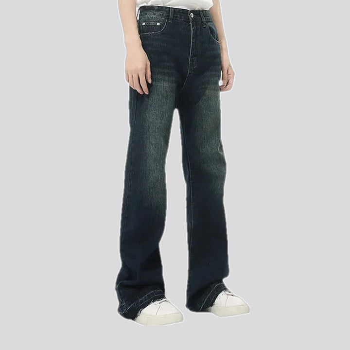 Wide fit dark faded men's jeans