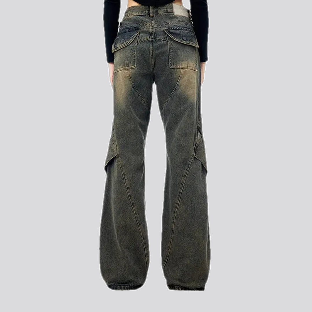 Whiskered bootcut men's jeans