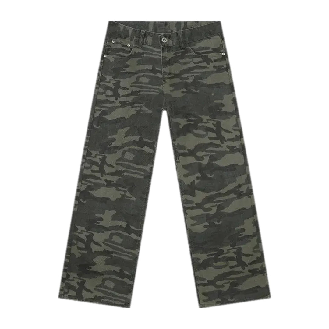 Camo Mid Waist Jeans Pants for Men - Grey