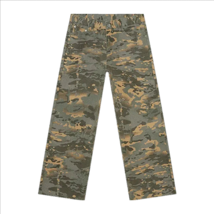 Camo Mid Waist Jeans Pants for Men - Orange