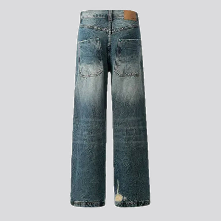 Sanded torn boho street men's jeans