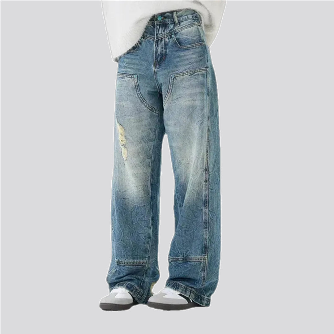 Sanded torn boho street men's jeans