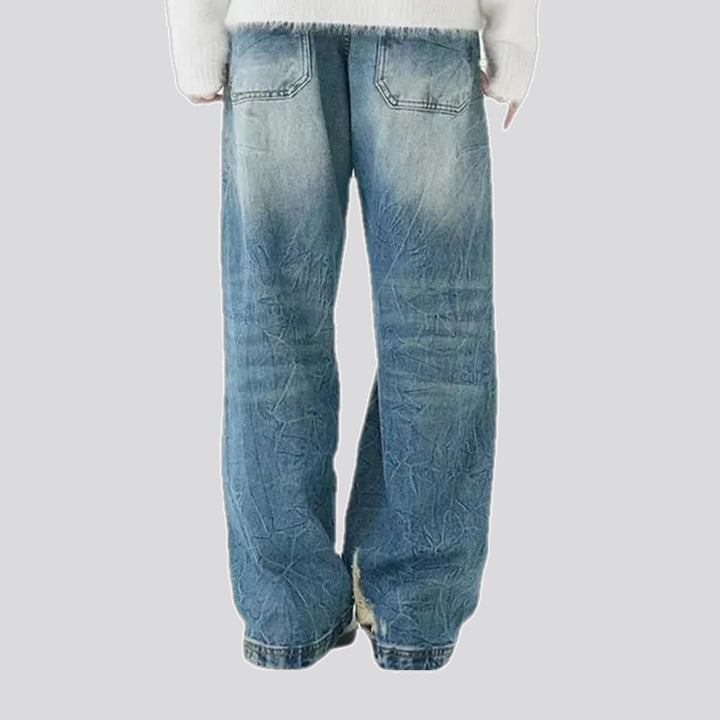 Sanded torn boho street men's jeans