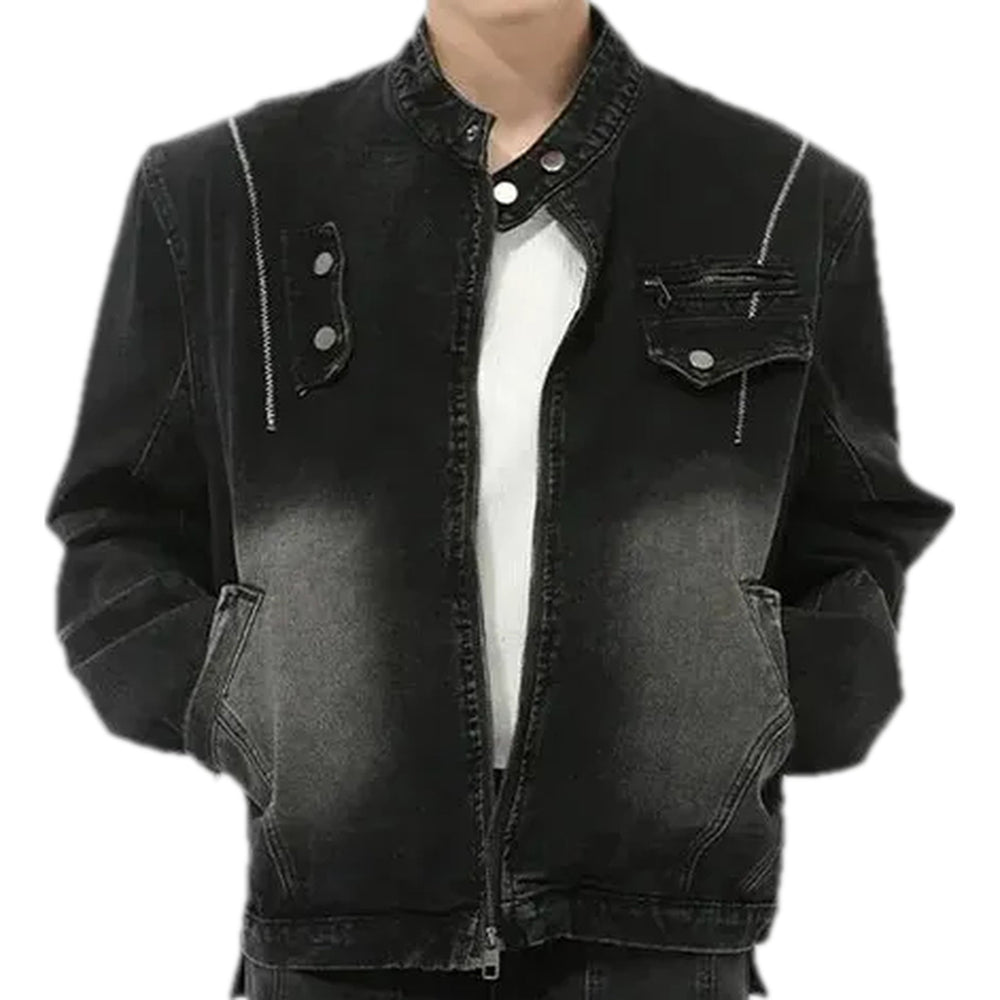 Boho Zipped Oversized Men's Jeans Jacket - Black