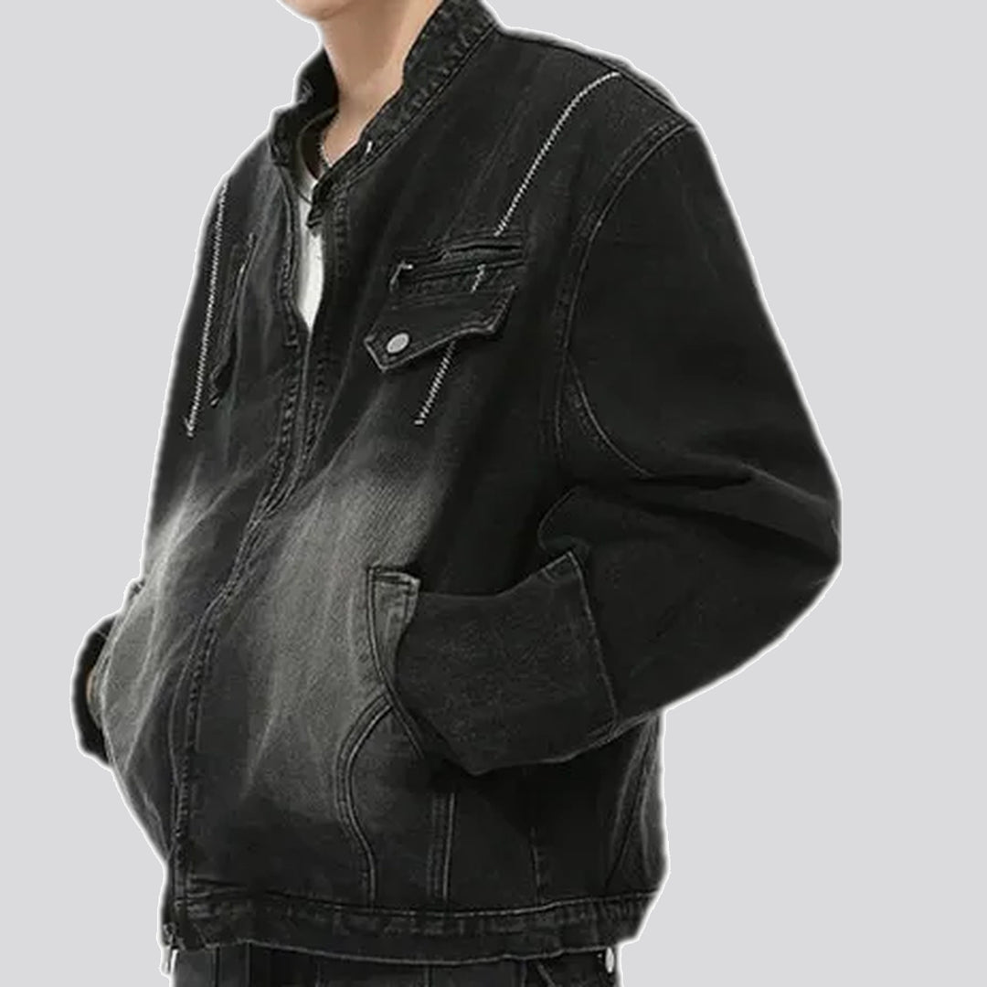 Boho zipped oversized men's jeans jacket