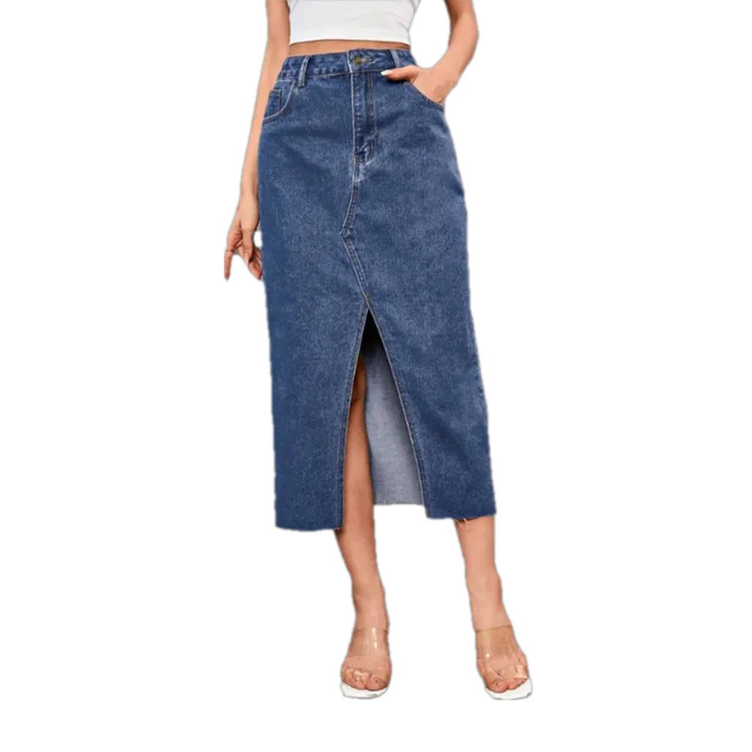 Stylish Vent Raw Hem Denim Skirt - Blue