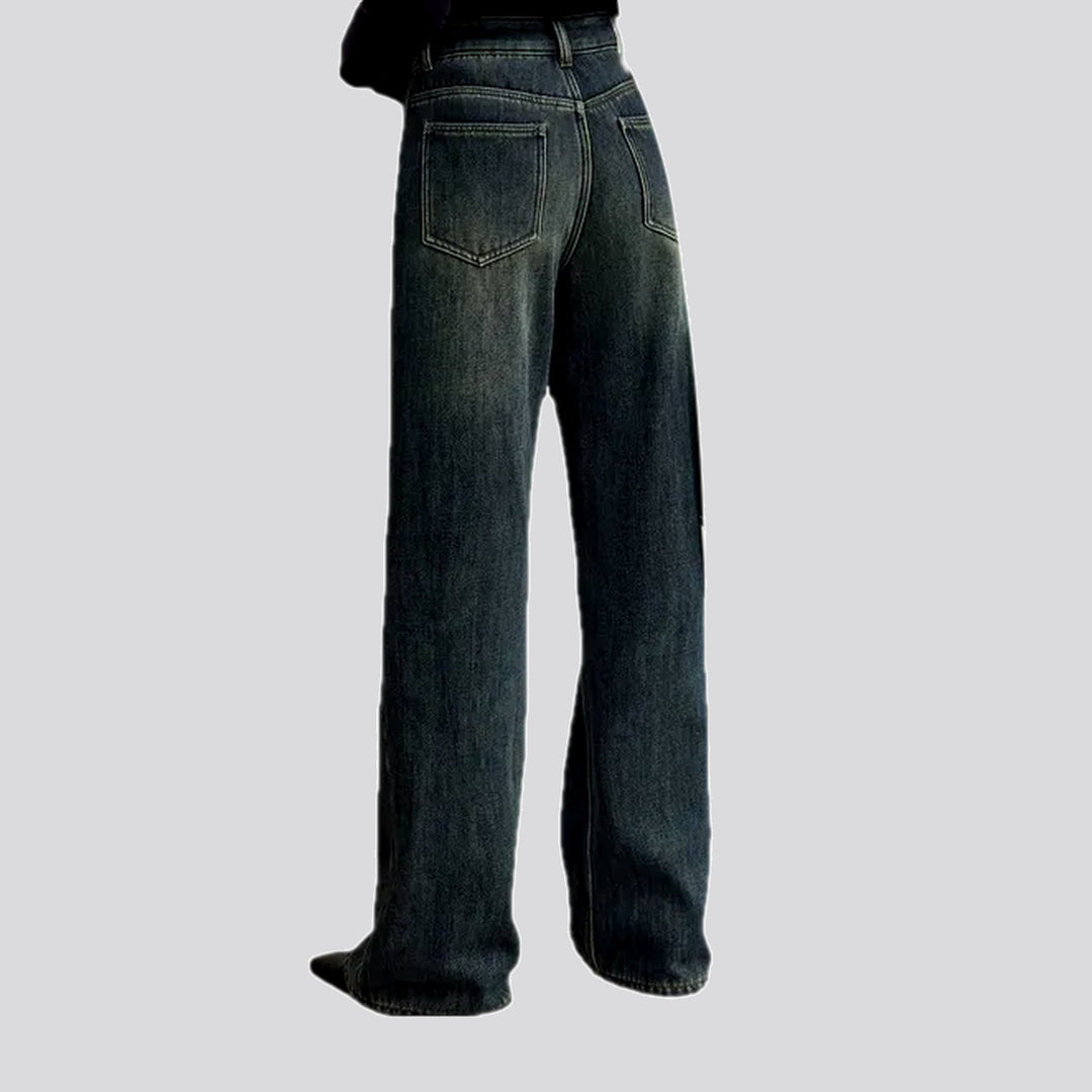 Padded stonewashed wide women's jeans