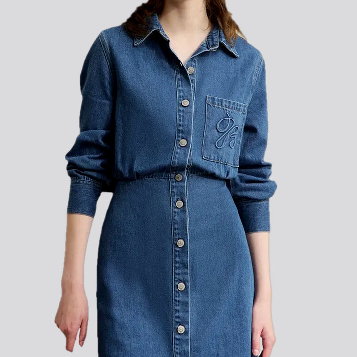 Shirt style casual medium denim dress