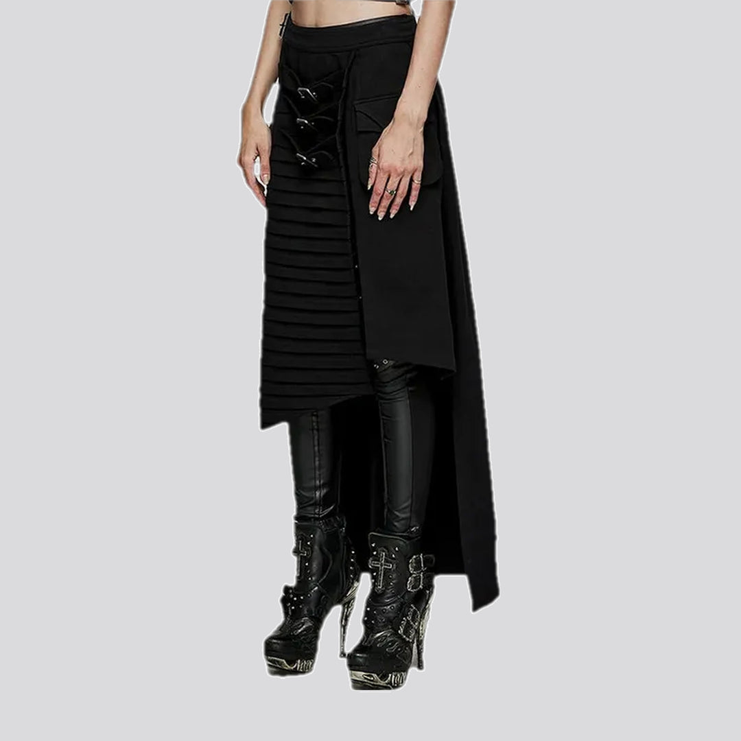 Chic pleated asymmetric fashion jean skirt