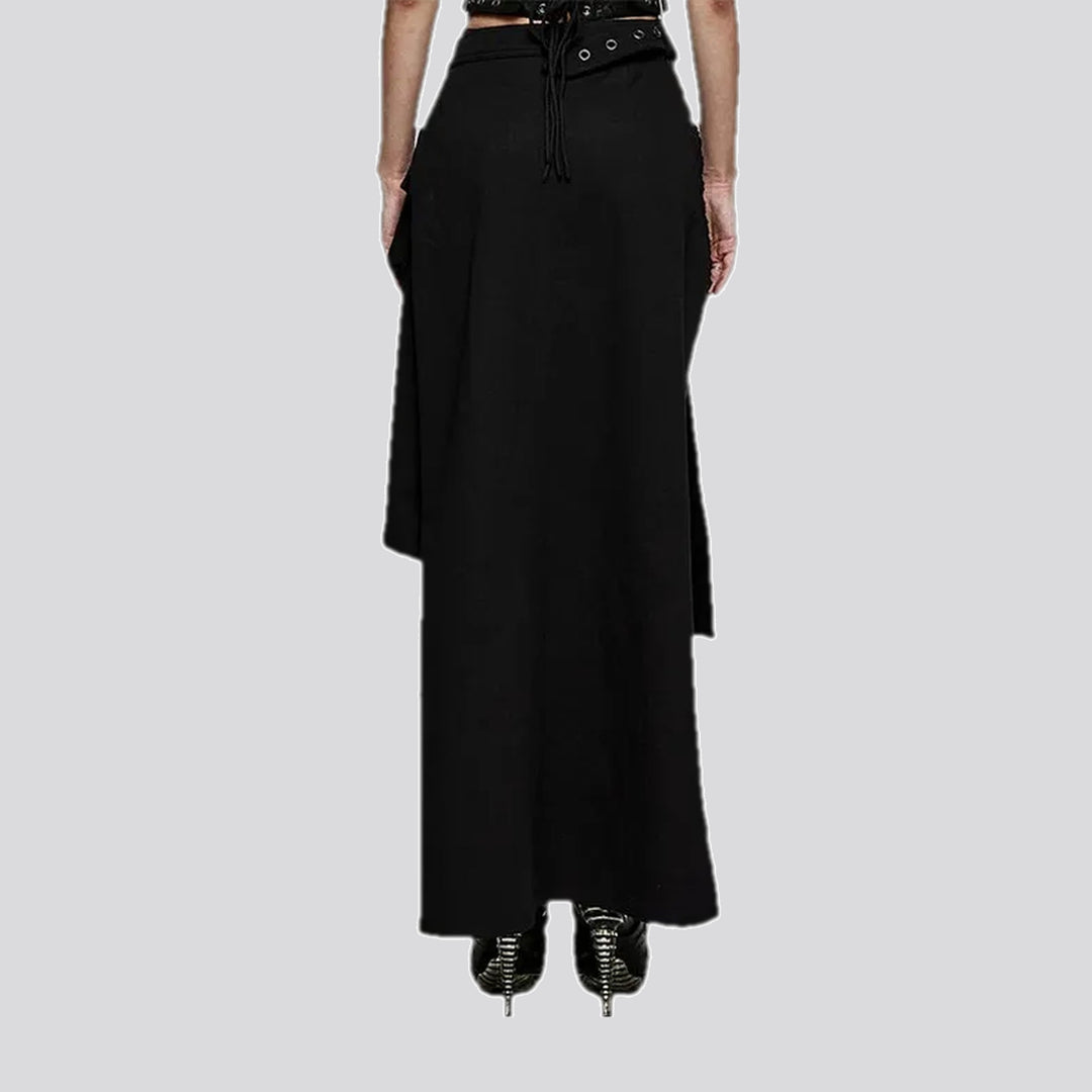 Chic pleated asymmetric fashion jean skirt