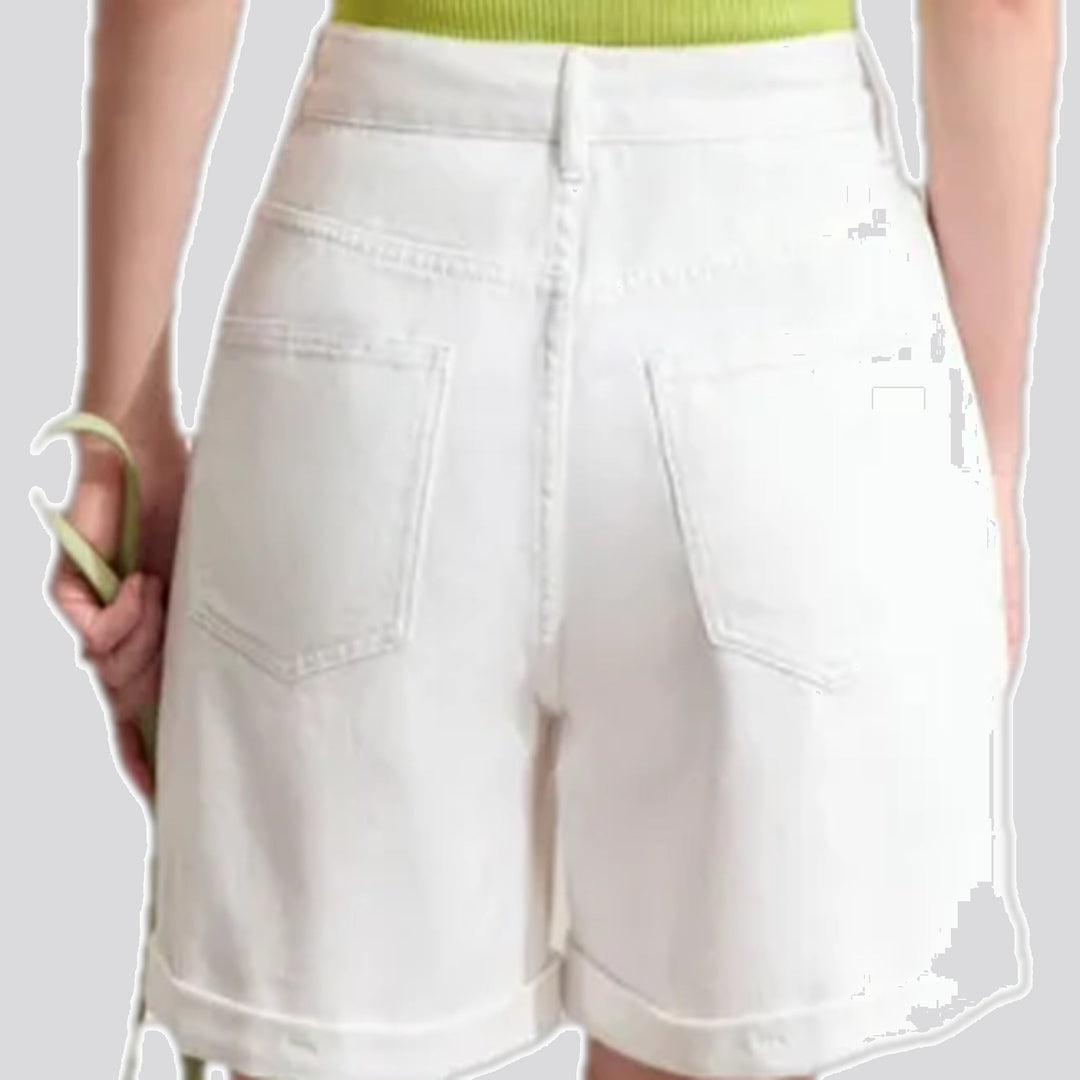 Mid rise loose fit fashion denim shorts for women