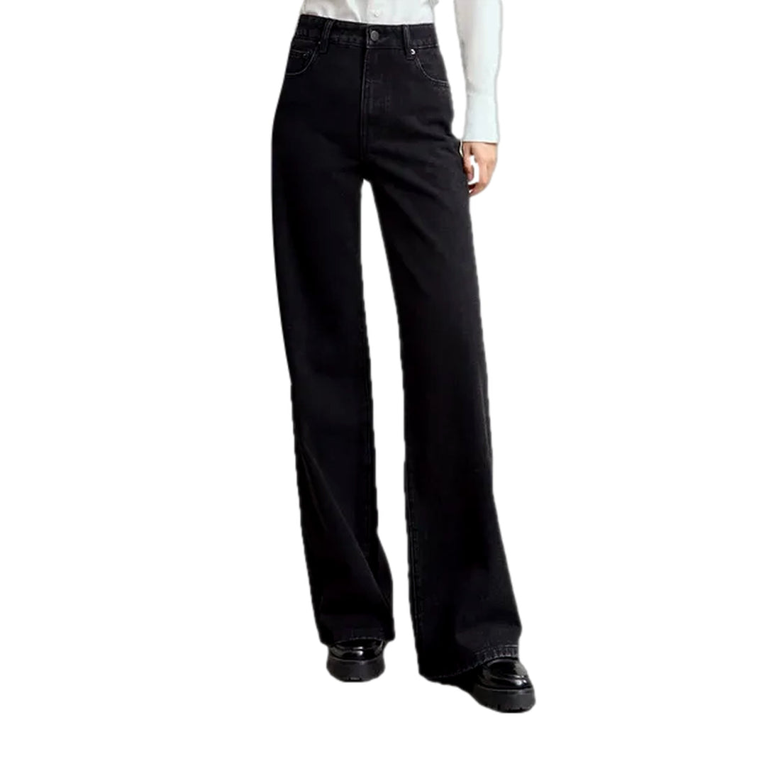 Casual Wide Fit One-tone Jeans for Ladies - Black