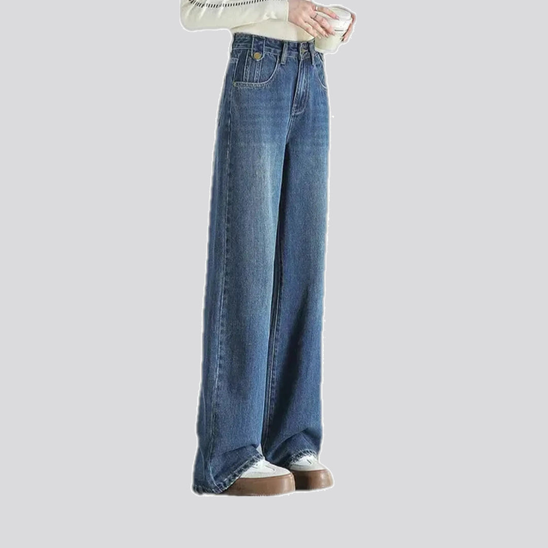 Casual faded lines straight-cut jeans for women