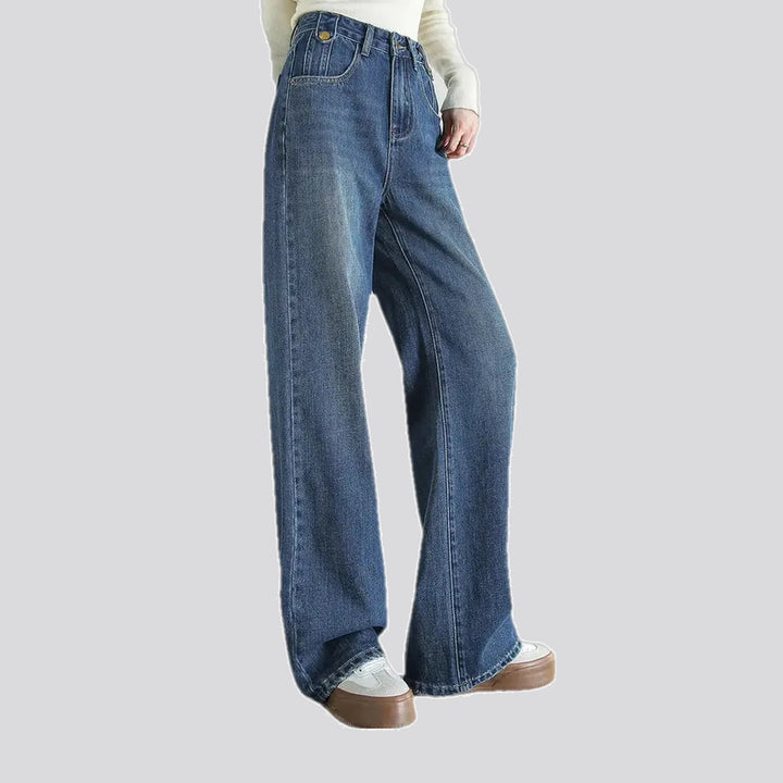 Casual faded lines straight-cut jeans for women