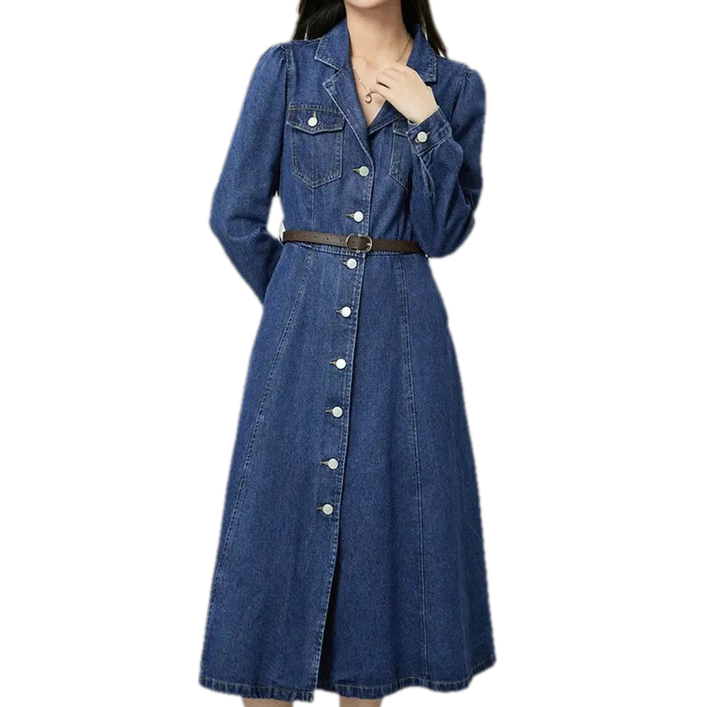 Casual Mid-length Jean Dress - Blue