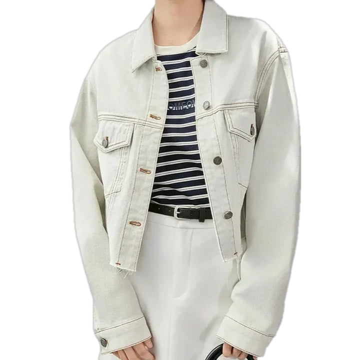 Casual Oversized Jean Jacket for Ladies - White