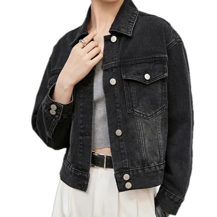 Retro Fashion Oversized Women's Jean Jacket - Black