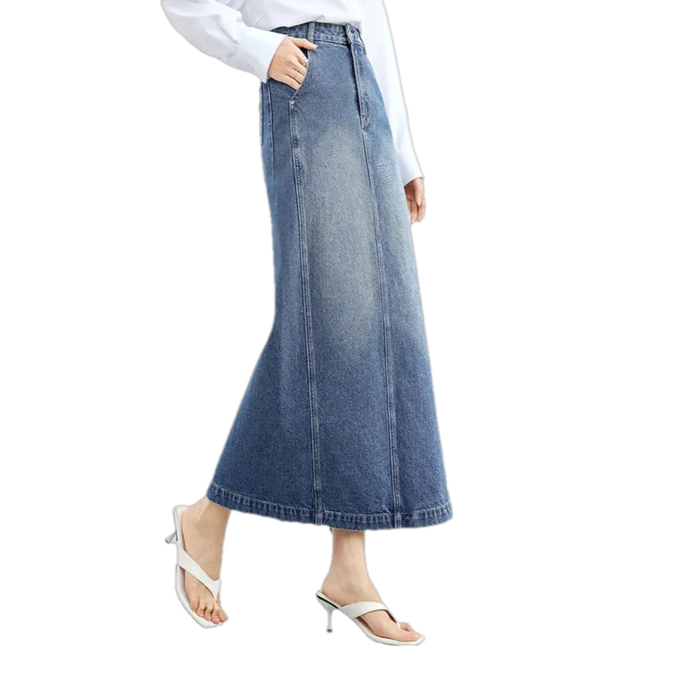 High Waist Medium Wash Denim Skirt - Blue