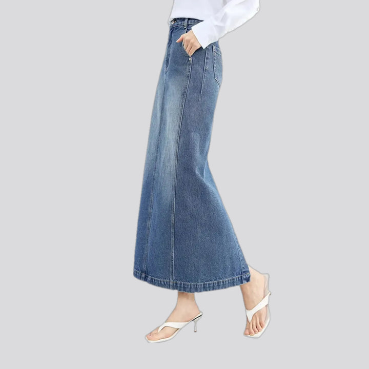 High waist medium wash denim skirt