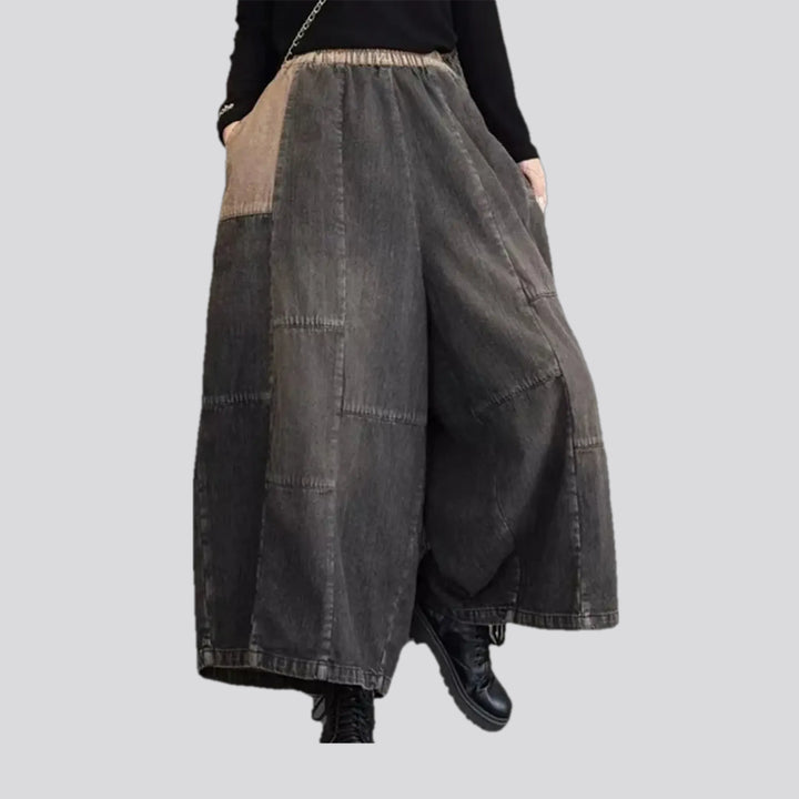 Fashionable patchwork denim culottes for women